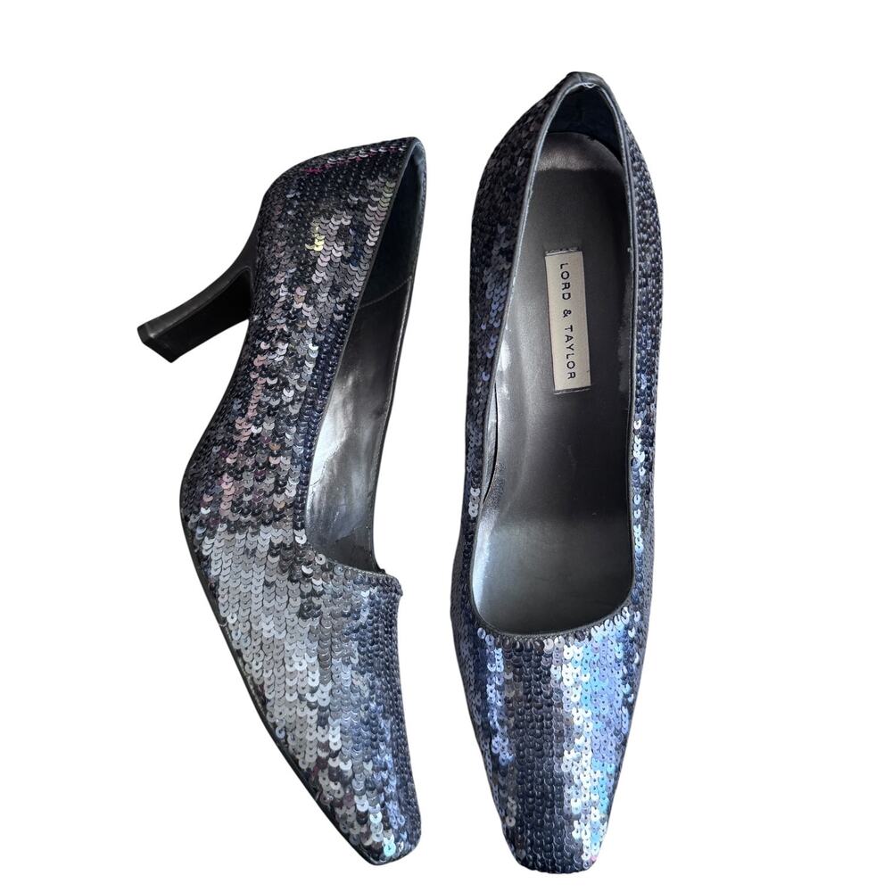 Y2K Lord & Taylor Ombre Sequin Square Toe Evening Pumps Heels 9M